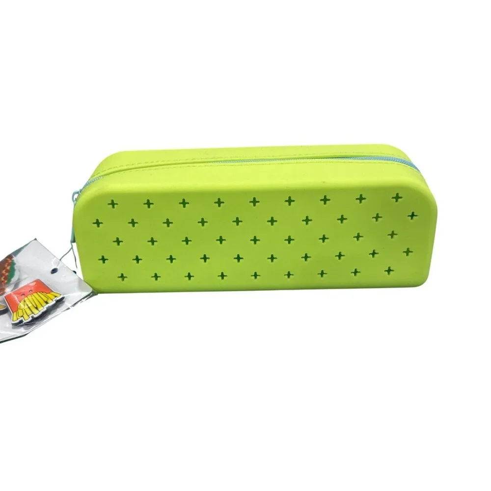 UP & UP Charm Neon Green Silicone Pencil Pouch with Blue Zipper for Students